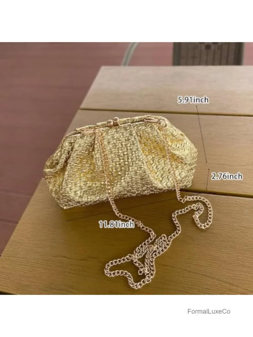 Elegant Woven Clutch Purse with Chain Strap Faux Leather Evening Bag